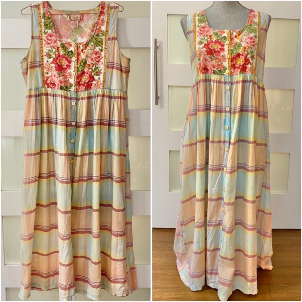 Vtg April Cornell Pinafore Button Down Dress